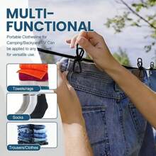 1入組便攜式旅行晾衣繩,可伸縮露營晾衣繩,帶有12個夾子的可調節晾衣繩,用於室內和室外晾衣,家用物品,可彈性伸縮的露台,假日和旅館陽台晾衣繩-便攜,方便 - 白色 - 查看 5