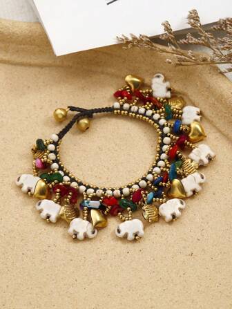 1 件波西米亚风格石象、心形、鱼形吊坠串珠手链，适合女性作为节日、约会、日常或祝福礼物情人节