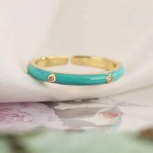 1pc Copper Plated 18k Gold Simple & Fashionable Open Diamond Encrusted Ring For Women, Adjustable