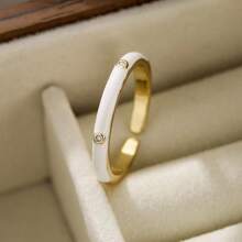 1pc Copper Plated 18k Gold Simple & Fashionable Open Diamond Encrusted Ring For Women, Adjustable