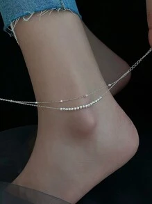 S925纯银双层旋转珠脚链，时尚个性，适合女孩佩戴，沙滩假日饰品。 - 銀色 - 查看 2