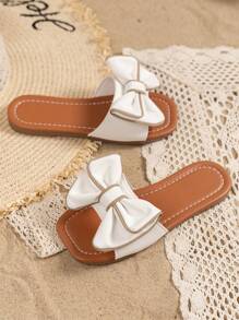 1對女孩蝴蝶結裝飾拖鞋,夏季,百搭,防滑,舒適,簡約設計,公主風格涼鞋生日禮物 - 棕色 - 查看 4