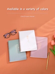 1入A5花卉封面筆記本，螺旋裝訂日記，硬面花卉筆記本，學習用品，日記筆記本，80頁 - 淺粉色 - 查看 8