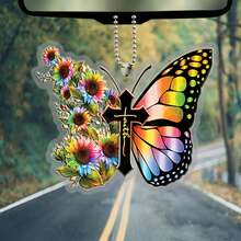 1入組黃色汽車後視鏡掛件,新奇蝴蝶、、向日葵扁平有機玻璃汽車內飾,給爸爸的完美禮物 - 彩色 - 查看 3