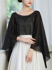 1 件白色黑色优雅扎染婚礼披肩，透气涤纶，时尚婚纱的独特晚间配饰 - 彩色 - 查看 7