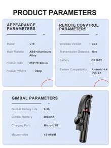 Gimbal Stabilizer Auto Balance With Aluminum Rod Telescopic Selfie Stick Video Stable Shooting Tripod Compatible With IPhone Phone Android Smartphone - Black - View 11