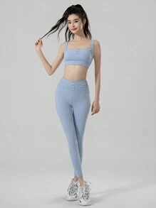 Running Girl 2021春夏新款高腰瑜珈褲,無尷尬線條 - 藍色 - 查看 4