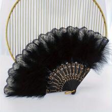 1/3 件风格羽毛扇头带围巾，万圣节礼物，优雅复古折叠女式手扇，适合舞蹈、音乐节、T 台、古典服装配饰