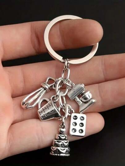 1 pieza Lindo juego de llavero de herramientas de mini repostería, accesorio unisex de utensilios de cocina para mochila, billetera, bolso, llavero de coche, accesorios de coche, bolso, estilo gótico y Y2K