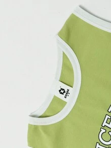 zosee 年轻女孩柔软卷边字母印花无袖背心，时尚小女孩 2024 年新款夏季上衣 - 綠色 - 查看 5