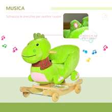 Cavallo a Dondolo con Ruote, Cavalluccio a Dondolo a Forma di Drago per Bambini 18-36 Mesi, in Legno e Peluche Verde - Verde - Visualizzare 4