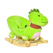 Cavallo a Dondolo con Ruote, Cavalluccio a Dondolo a Forma di Drago per Bambini 18-36 Mesi, in Legno e Peluche Verde - Verde - Visualizzare 7