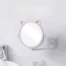 1pc Creative Lovely Suction Wall-Mounted Makeup Mirror, No Drilling For Bathroom, Dormitory. Round Extendable Mirror - Multicolor - View 4