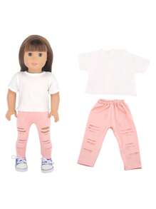 1 Set Doll Clothes For 18-Inch American Doll, Doll Casual Outfit, Doll T-Shirt And Pants Set, Fashionable Long-Sleeved Dress, Birthday/Toy/Festival Gift For Boys And Girls. Suitable For 18-Inch Dolls And Other Doll Accessories.,Big Dolls,18 Doll Clothes,Doll Clothes 12 Inch