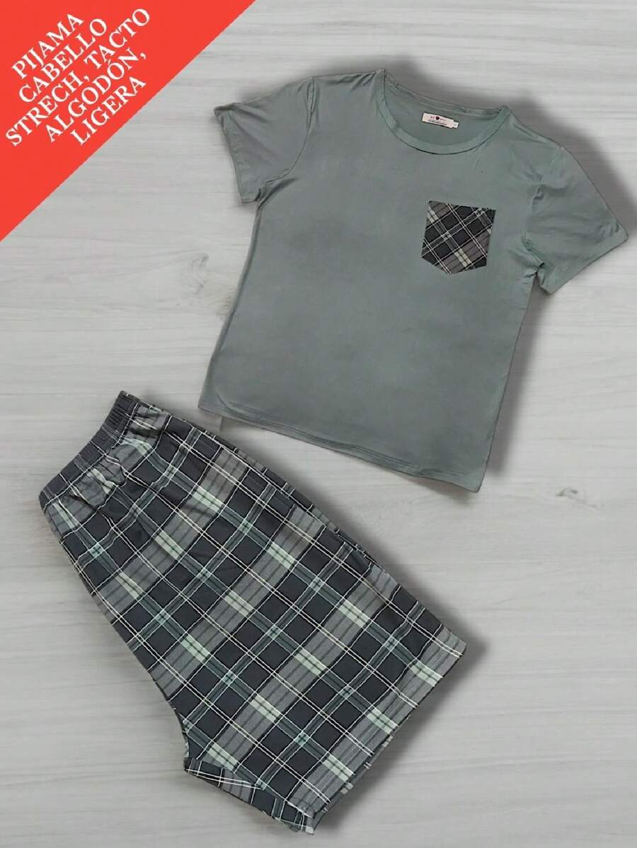 2-PIECE MEN'S SHORT PAJAMA SET, COTTON FEEL IN PLUS SIZES - Multicolor - View 1
