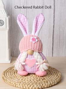 One Plaid Bunny Ear Stuffed Rabbit Plush Doll, Rabbit Zodiac Doll Gift Pillow Decoration - Multicolor - View 4