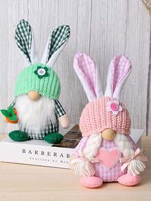 One Plaid Bunny Ear Stuffed Rabbit Plush Doll, Rabbit Zodiac Doll Gift Pillow Decoration - Multicolor - View 1