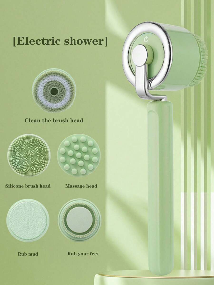 Long-Handled Electric Bath Brush, Automatic Shower Scrubber With Strong Cleaning Power - Green - View 1