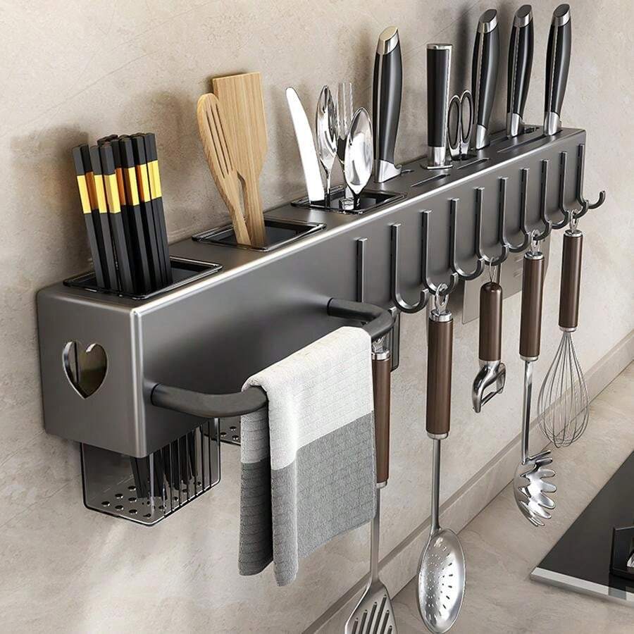 Wall Mounted Kitchen Knife Rack & Utensil Organizer Rack, Multi