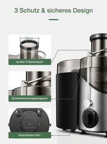 JUILIST Licuadoras Para Verduras y Frutas, 400W Extractor de jugo con 65MM de Boca Ancha, 3 Velocidades, Acero Inoxidable, Fácil de limpiar, Plata