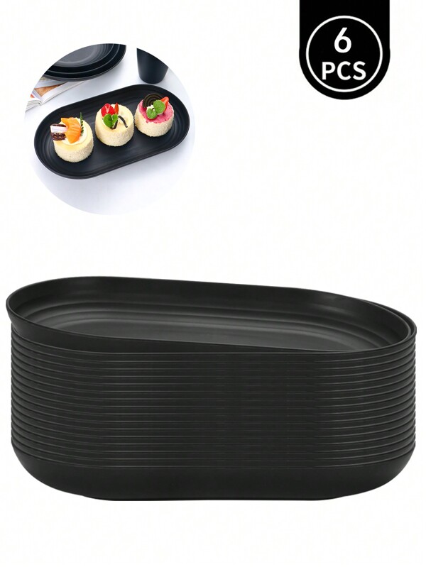 Set de 2/6 piezas de platos elípticos de plástico (11,37 pulgadas * 6,29 pulgadas) bandejas de servir grandes y gruesas, antidescarrilamiento y con aislamiento térmico, para cocina, regalo de Navidad, útiles escolares