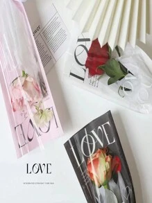 20pcs Transparent Opp Bag For Single Rose Bouquet, Valentine's Day Gift - Khaki - View 5