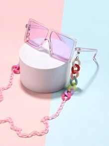Fashionable Square Frame Children's Sunglasses And Colorful Glasses Chain - Mauve Purple - View 3