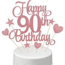 1套黑/金/玫瑰金多彩蛋糕上裝飾，用於10、16、18、20、30、40、50歲生日慶祝活動，包含數字、英文字母、星星和心形蛋糕插卡 - 玫瑰金 - 查看 10