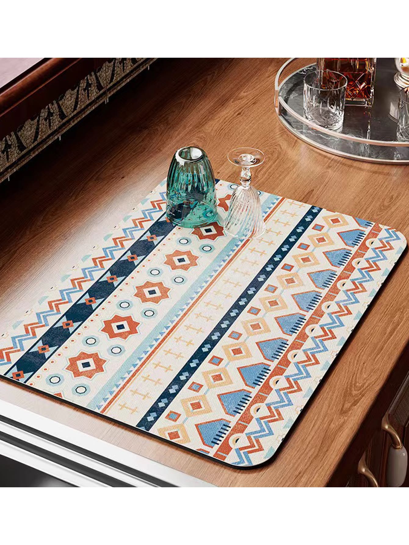 Kitchen Countertop Drainage Mat Bohemian Style Bowl Plate Drying Mat
