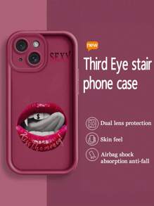 舌頭舔唇紅色性感英文繪製的新款高端溝槽皮膚般厚防摔手機殼，適用於蘋果15promax三星A52/A13/A14/S22ultraS23/S23ultra/Youth RedMi 11，iPhone14promax/13/12mini/Xs/Xr/11/7plus/8p/78ES26s - 彩色 - 查看 2