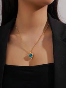 1條鍍金鏈,彩色鑽石心形吊墜,金色頸鏈,女士滑動可調節,/黃/粉/皇家藍/天藍/白/紅/綠 - 彩色 - 查看 2