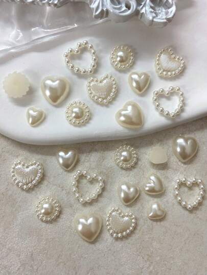 100 件混合象牙色半面平背心形 DIY 珠宝配饰，日式复古高光泽仿珍珠美甲用品指甲饰指甲宝石指甲