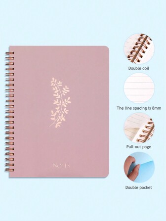 1pc A5 Floral Cover Notebook, Spiral Bound Journal, Hardcover Floral Notebook, Study Supplies, Diary Notebook, 80 Pages Back To School