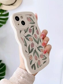 1入黃色和粉色花卉波紋圖案全包覆式保護殼，適用於 iPhone 15/14/13/12/11 - 彩色 - 查看 3