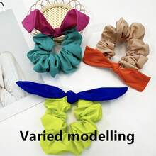 1入女士多色糖果色彩防水大捲兔耳蝴蝶結髮圈，適合日常使用可愛 - 彩色 - 查看 2