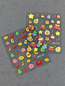 Tiebeauty 2片5d水果指甲貼紙,卡通香蕉蘋果檸檬指甲藝術裝飾,適用於女性女孩美甲貼紙 - 彩色 - 查看 4