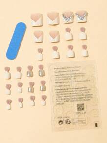 24入組新款夏季純色奶白色鑽石腳趾假甲+1入組果凍凝膠+1把美甲修甲工具套裝 - 彩色 - 查看 2