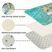 1件海洋系列柔软绒面防疲劳地垫，适用于浴室、厨房、玄关、走廊，饰有海星和贝壳图案 - 彩色 - 查看 7
