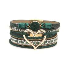 Pulsera envolvente estilo bohemio con dije en forma de corazón y cierre magnético, apta para uso diario - sin material de mosaico - regalo perfecto para Pascua, San Valentín, mamá, madre, Día de la Madre