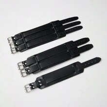 Conjunto de 3 pulseiras masculinas criativas retrô de PU com estilo hip-hop personalizado, pulseiras de casal unissex para decoração casual diária, pulseiras ajustáveis para estudantes - Preto - Ver 1