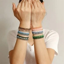 VKHK Conjunto De 4 Pulseiras Elásticas Com Pérolas De Cristal Facetadas Coloridas De 3x4mm Para Presente De Aniversário De Casal Para Homens E Mulheres