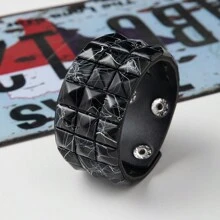 1 chiếc Vòng tay nam PU ba lớp được sơn phun và đính đinh tán theo phong cách Punk & Casual cá nhân hóa, Vòng đeo tay Unisex sành điệu, Vòng tay cặp đôi đơn giản & thời trang, Vòng tay học sinh phong cách Rock & Roll - Nhiều màu - Xem 20