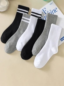 6双男女款条纹透气户外中筒网球袜，秋季 - 彩色 - 查看 3