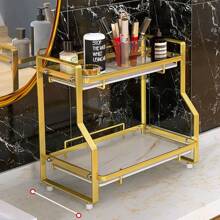 LIVINGANDHOME Living And Home Luxurious Gold 2/3-Tier Bathroom Countertop Storage Rack Organizer,Hangable Makeup Organizer Storage Shelf - Dorado - Ver 8