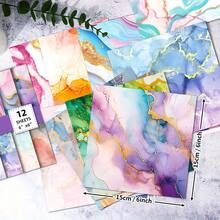 12 Sheets Marbled Single-Sided Colorful Cardstock Paper, Craft Card Making Paper Pack Scrapbooking Journal Supply Designer Art Paper Pad- Watercolored Pattern Single-Sided Colorful Paper For Scrapbook - Multicolor - View 6