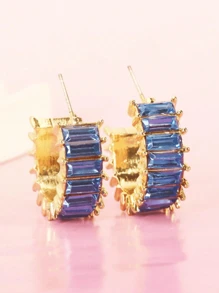 أقراط حلقة موضة مليئة بالزركونيا المكعبة مرصعة بالكامل بإبرة فضية، أقراط أنيقة ومتعددة الاستخدامات للنساء - الأزرق - مشاهدة 5