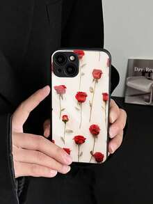 红玫瑰图案玻璃手机壳适用于 iPhone11/12/13/14/15/15pro/15 Plus/15 Promax/7plus/8plus/X/Xs Max/Xr/11pro/12pro/13pro/14pro/12mini/13mini/11promax/12promax/13promax/14promax/14plus/6/6s/6plus/7/8/Se - 彩色 - 查看 2
