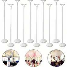 Set de 5 soportes para globos con base para fiestas de cumpleaños, bodas, celebraciones, decoración de globos para fiestas de cumpleaños, bodas, festivales y aniversarios - Blanco - Ver 1