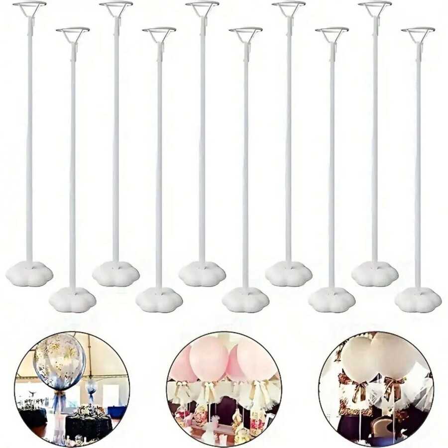 Set de 5 soportes para globos con base para fiestas de cumpleaños, bodas, celebraciones, decoración de globos para fiestas de cumpleaños, bodas, festivales y aniversarios - Blanco - Ver 1