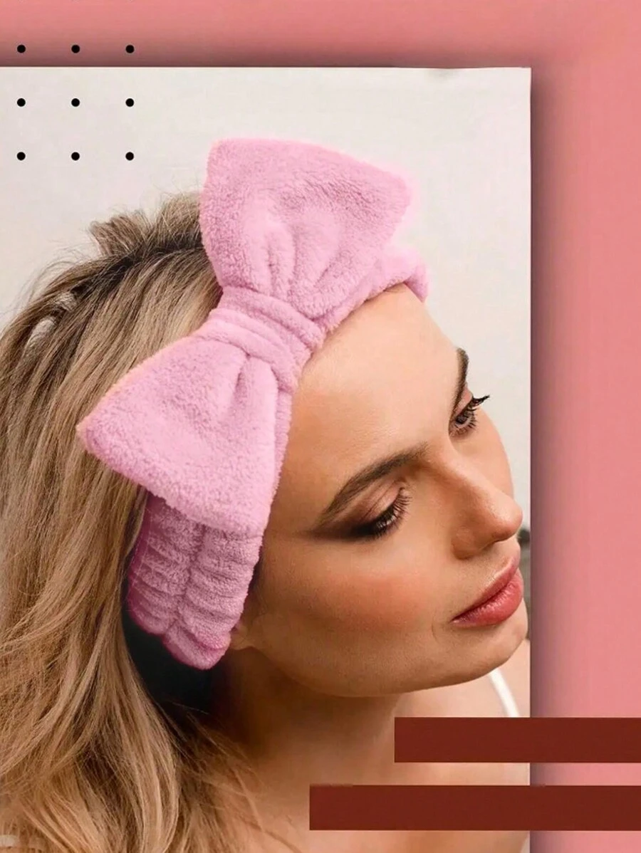 1入組素色柔軟的髮帶,寬邊髮箍,用於清洗和適用於口罩,高分髮飾 - 粉色 - 查看 1